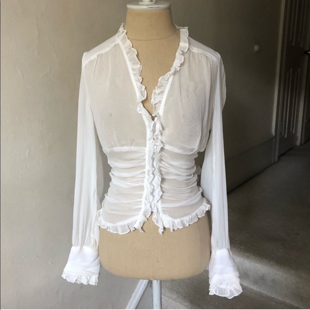 Free people Victoria Rouched Ruffle Button Blouse